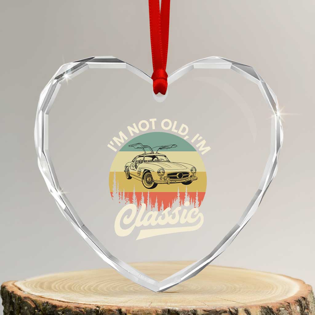 I'm Not Old I'm Classic Heart Crystal Glass Ornament Retro Sports Car Euro Classic