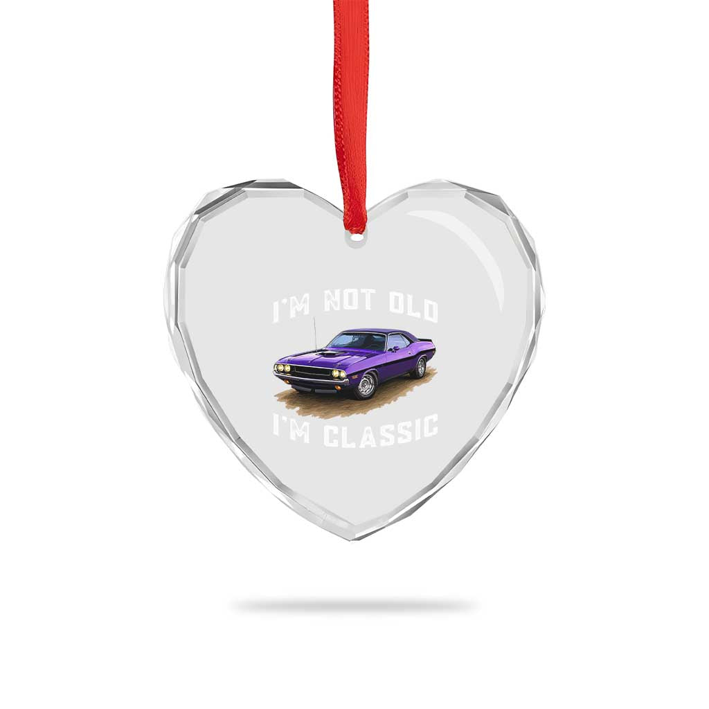 I'm Not Old I'm Classic Heart Crystal Glass Ornament Vintage 1970 Purple Classic Muscle Car