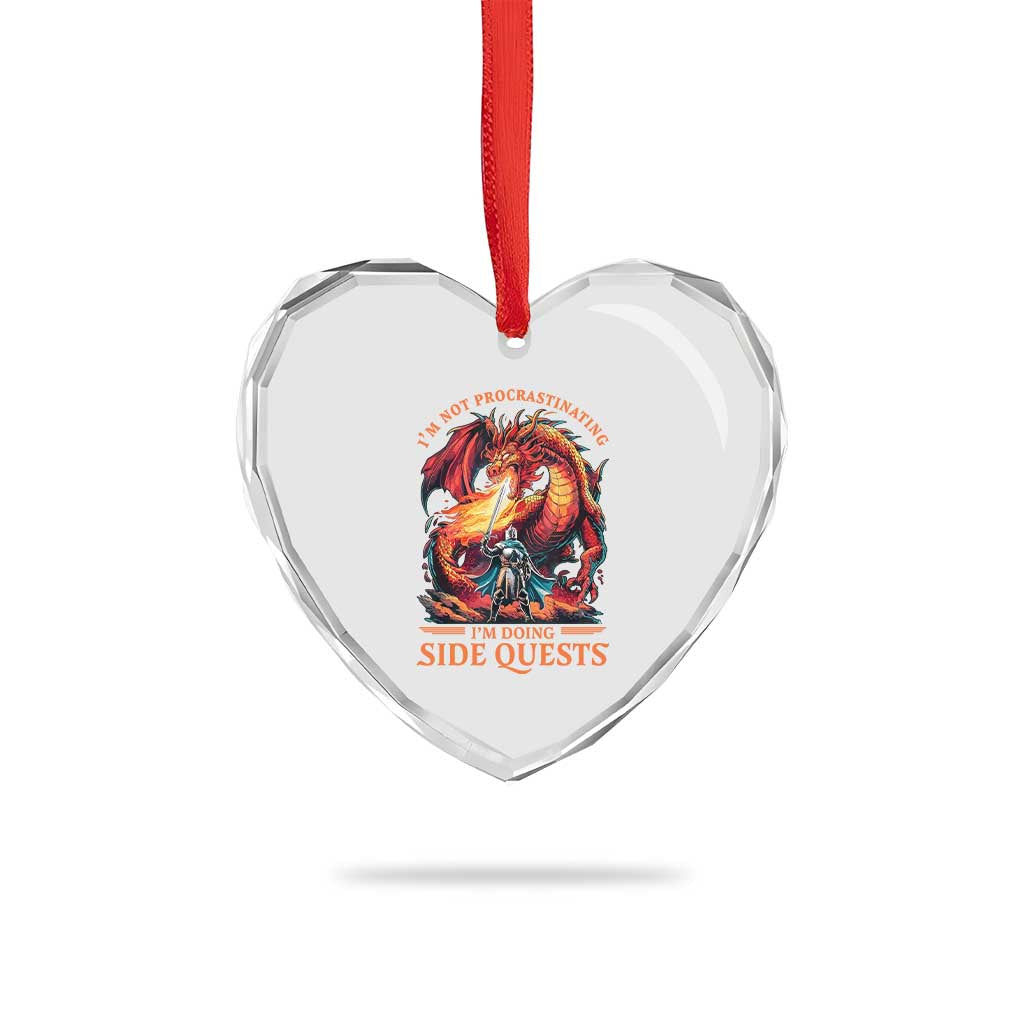 I’m Not Procrastinating I’m Doing Side Quests Heart Crystal Glass Ornament Fantasy Gamer Humor Epic Dragon RPG Adventure - Wonder Print Shop