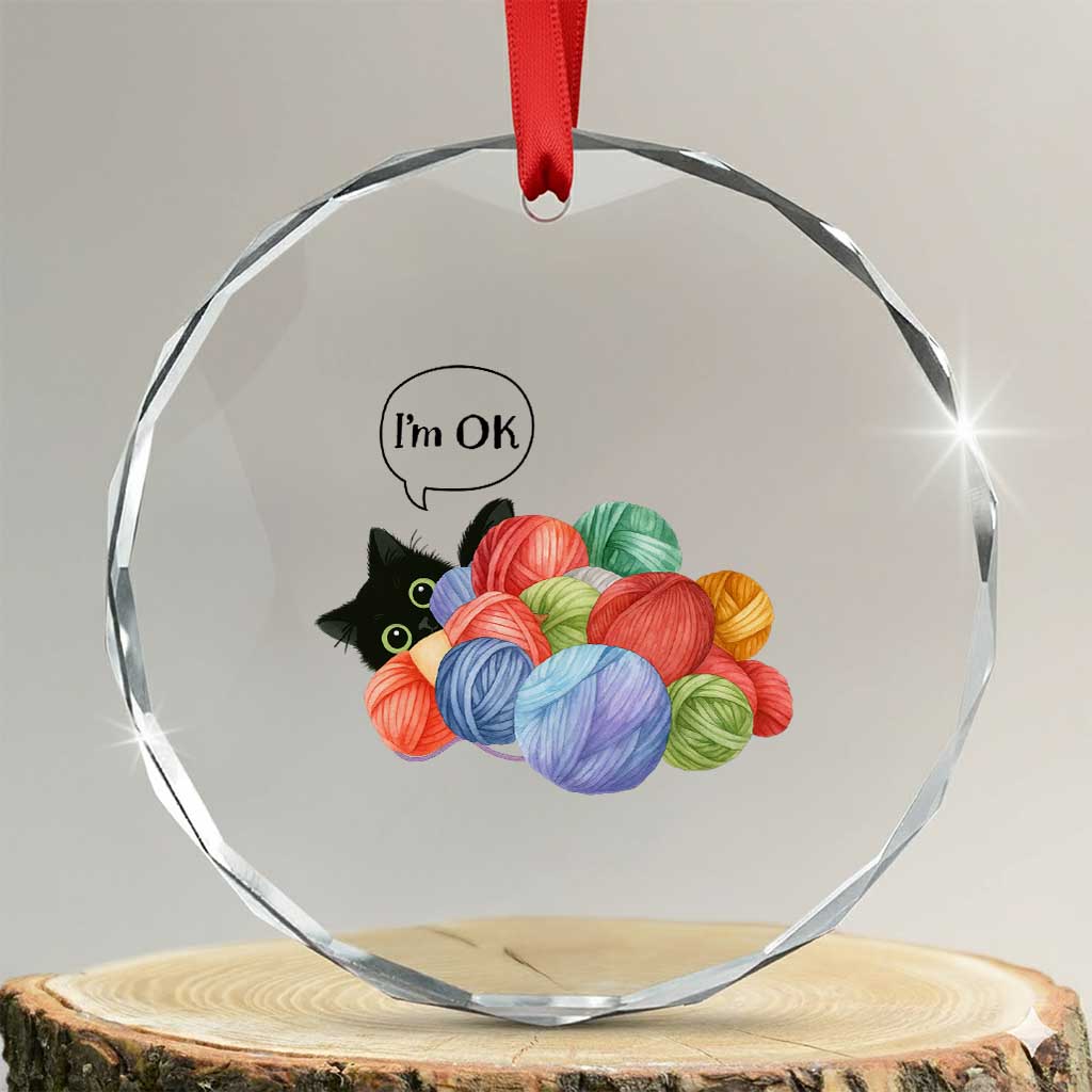 Im OK Crystal Glass Ornament Cat Tangled In Yarn Funny Crochet Gift TS12