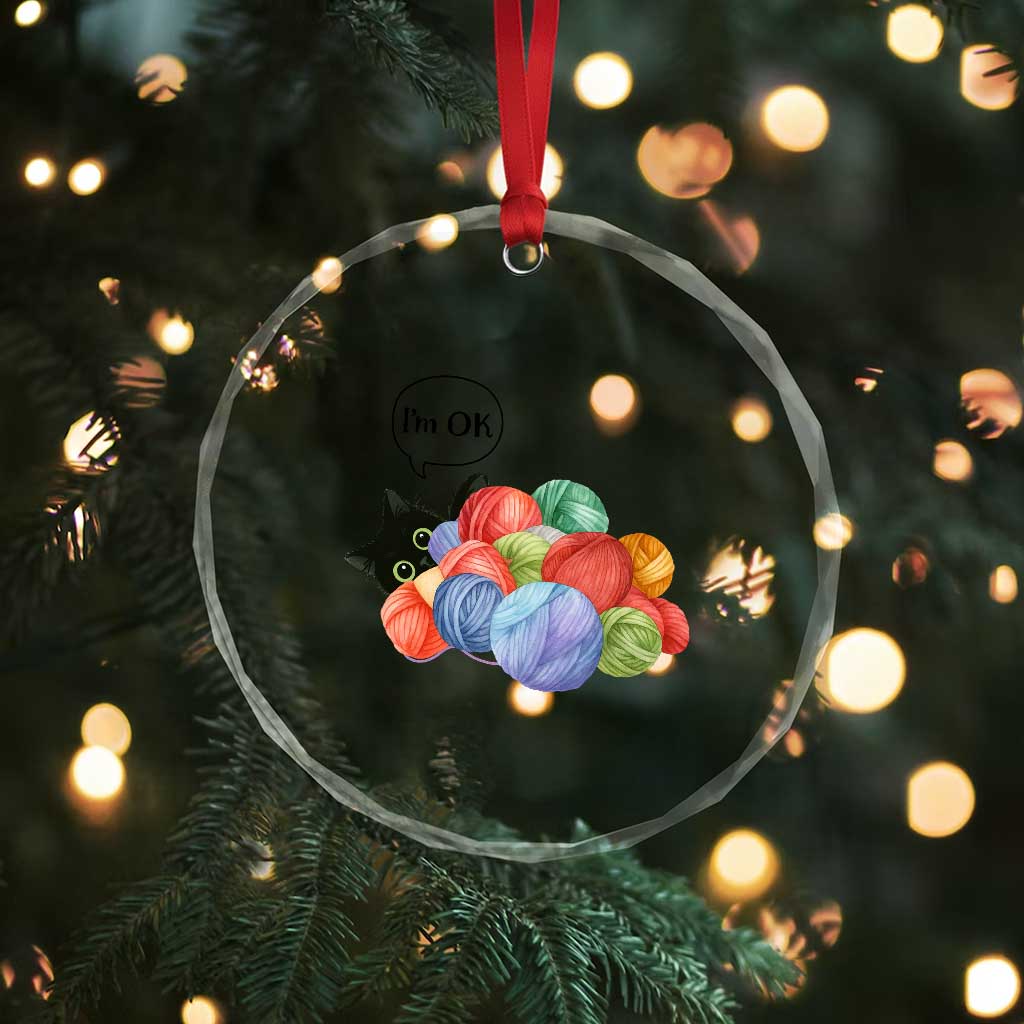 Im OK Crystal Glass Ornament Cat Tangled In Yarn Funny Crochet Gift TS12