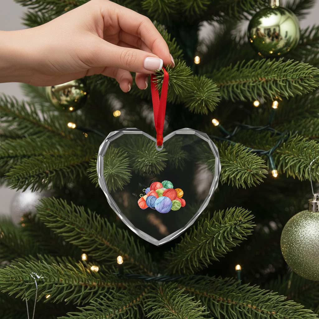I’m OK Heart Crystal Glass Ornament Cat Tangled In Yarn Funny Crochet Gift - Wonder Print Shop