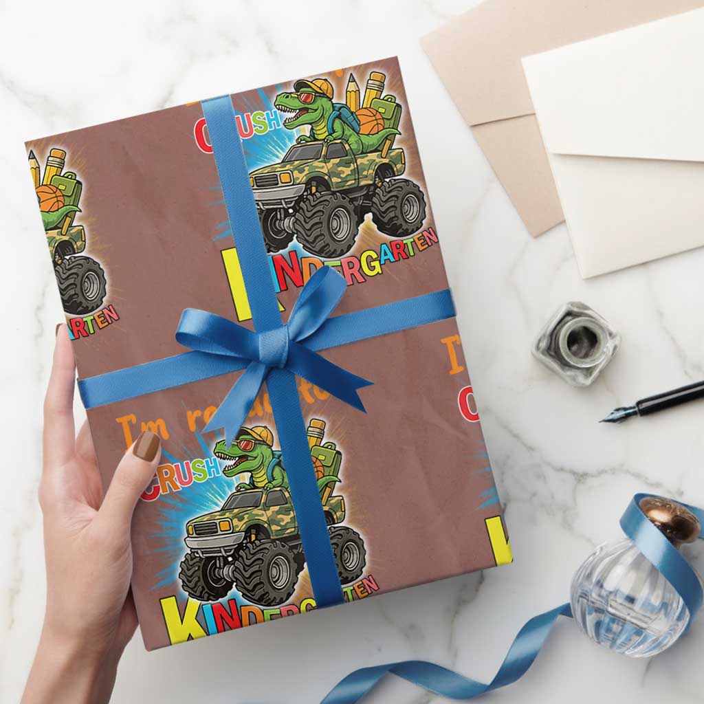 Im Ready To Crush Kindergarten Wrapping Paper Roll Dinosaur Driving Truck Gift - Wonder Print Shop