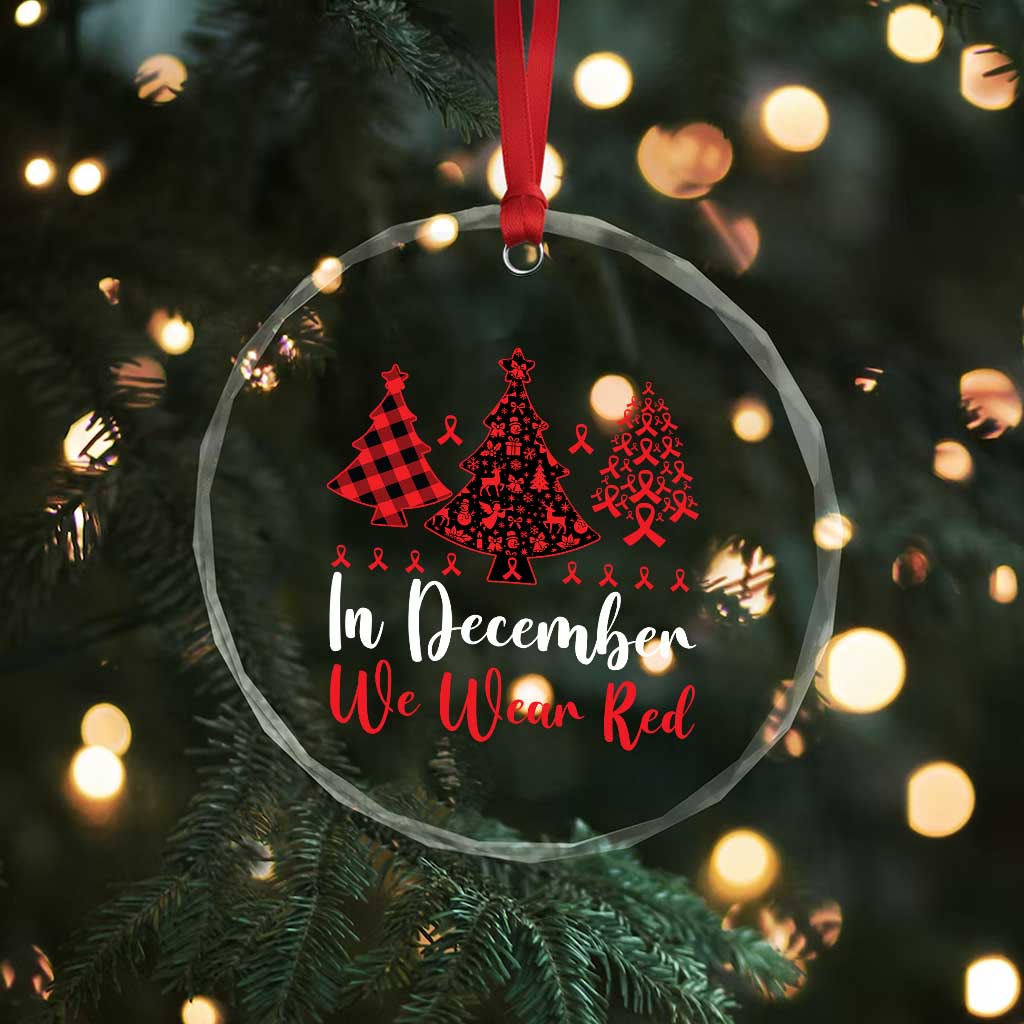 In December We Wear Red Crystal Glass Ornament HIV Awareness Christmas Ribbon Tree Gift - Wonder Print Shop