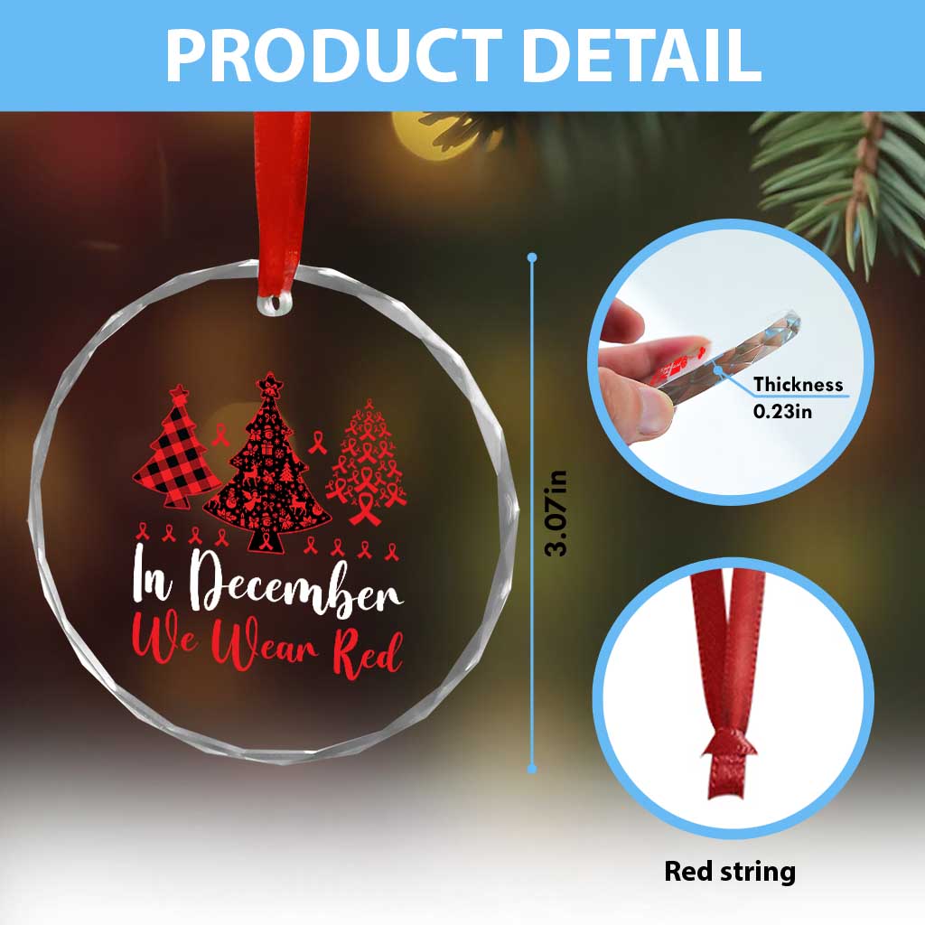 In December We Wear Red Crystal Glass Ornament HIV Awareness Christmas Ribbon Tree Gift - Wonder Print Shop