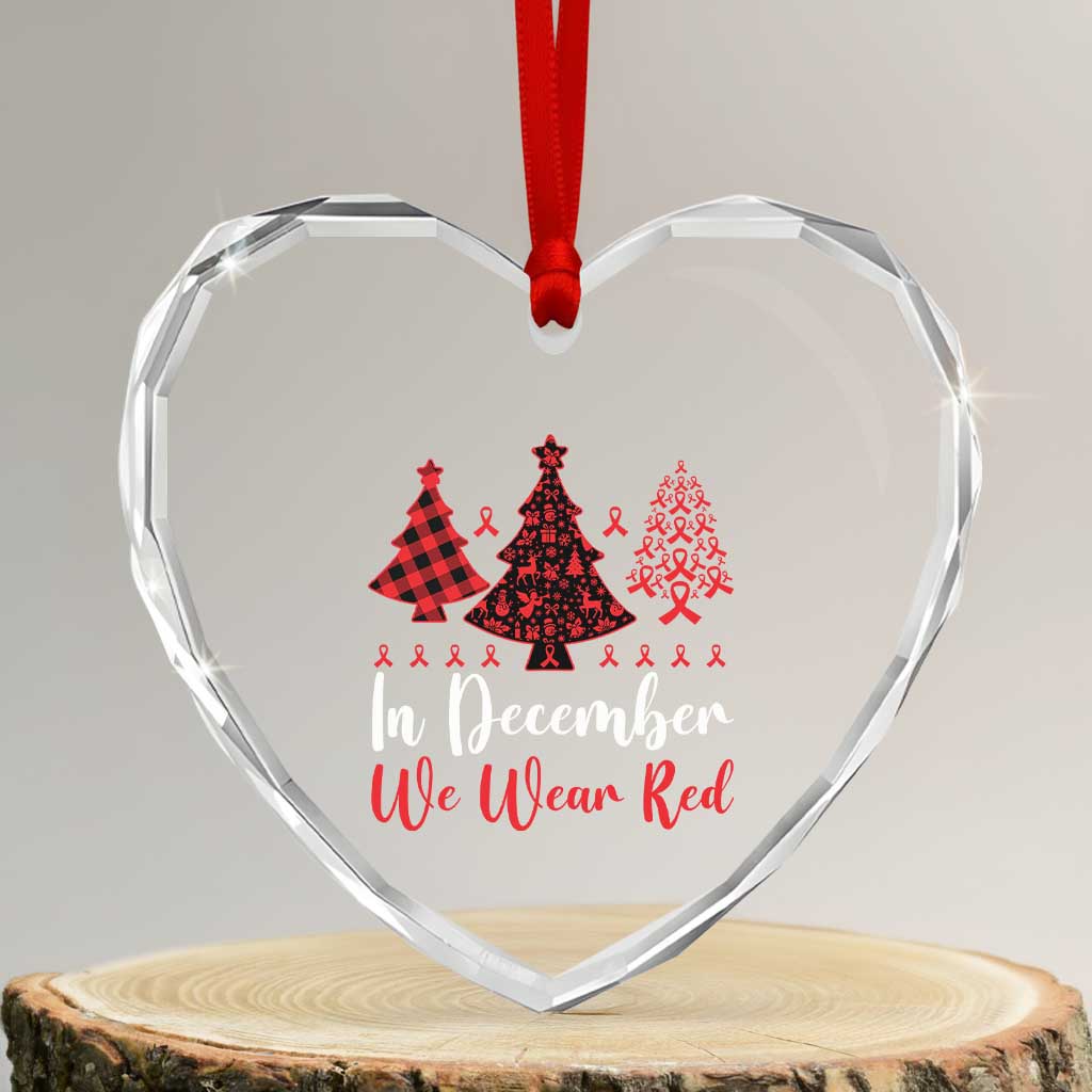 In December We Wear Red Heart Crystal Glass Ornament HIV Awareness Christmas Ribbon Tree Gift - Wonder Print Shop