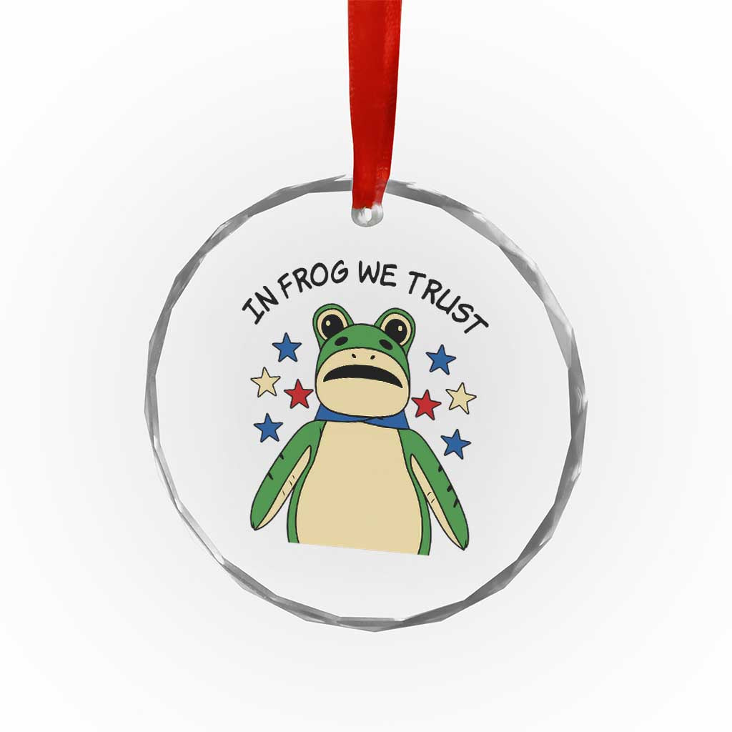 In Frog We Trust Crystal Glass Ornament Patriotic Portland Frogs Protest American Flag - Wonder Print Shop