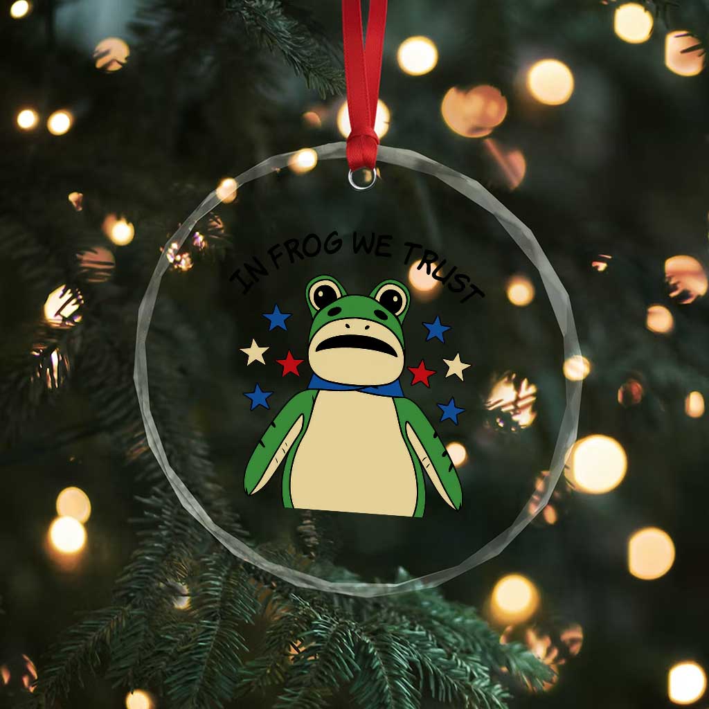 In Frog We Trust Crystal Glass Ornament Patriotic Portland Frogs Protest American Flag - Wonder Print Shop