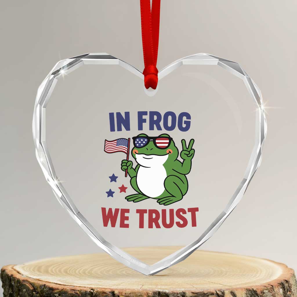 In Frog We Trust Heart Crystal Glass Ornament Patriotic Portland Frogs Protest - Wonder Print Shop