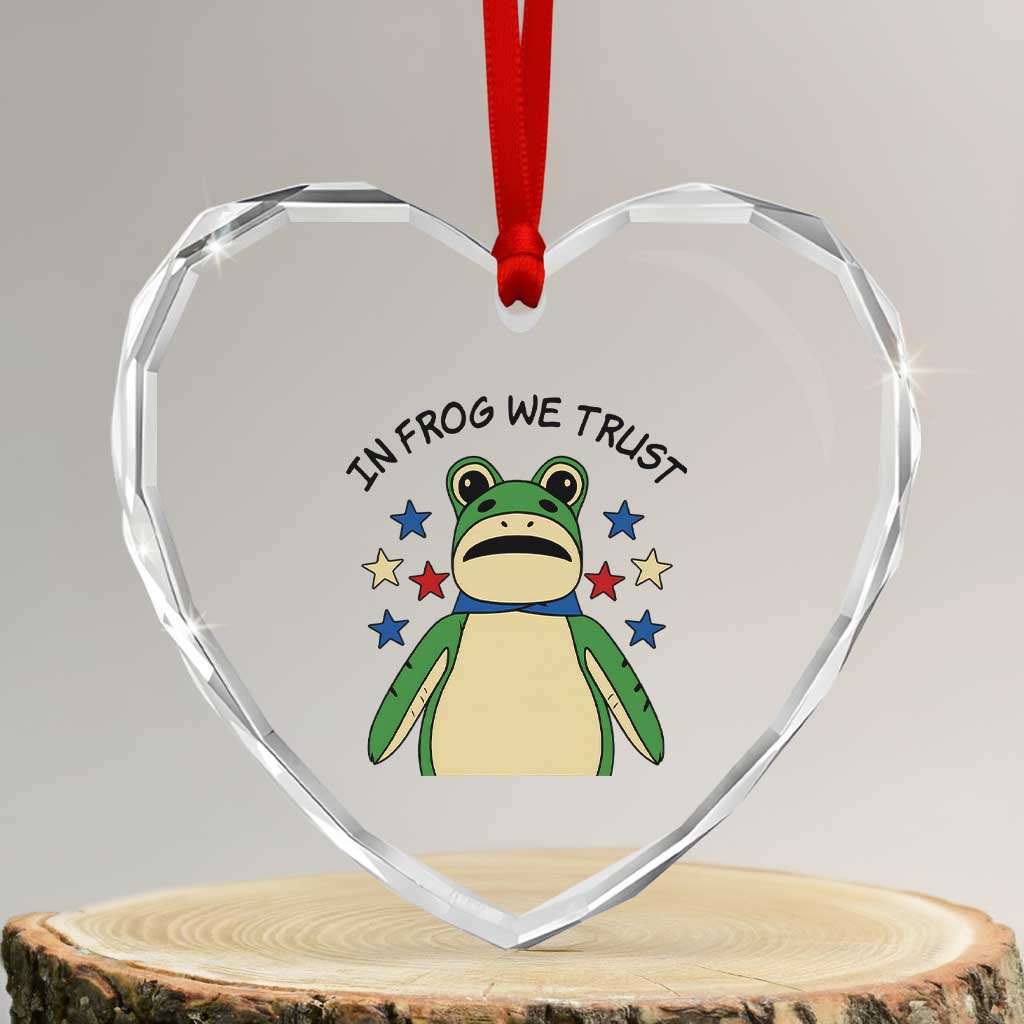 In Frog We Trust Heart Crystal Glass Ornament Patriotic Portland Frogs Protest American Flag - Wonder Print Shop