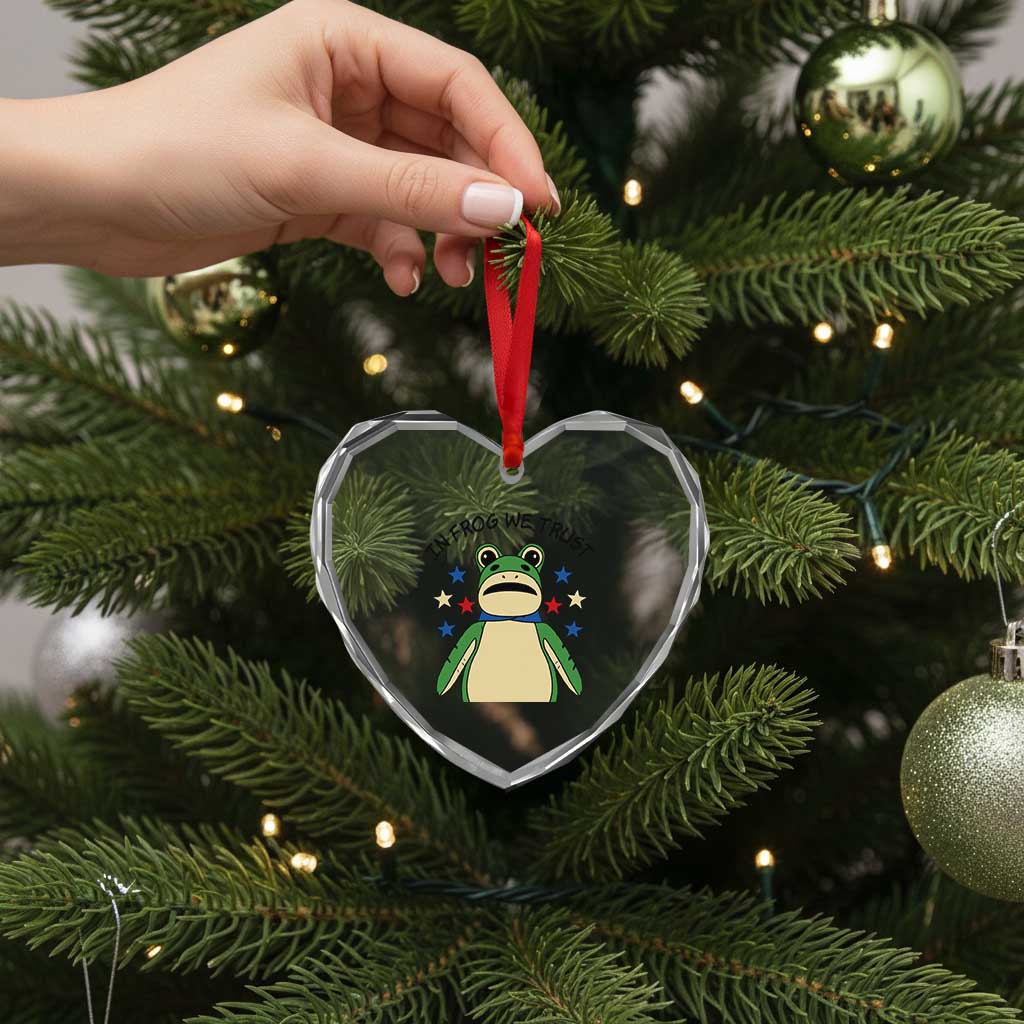 In Frog We Trust Heart Crystal Glass Ornament Patriotic Portland Frogs Protest American Flag - Wonder Print Shop