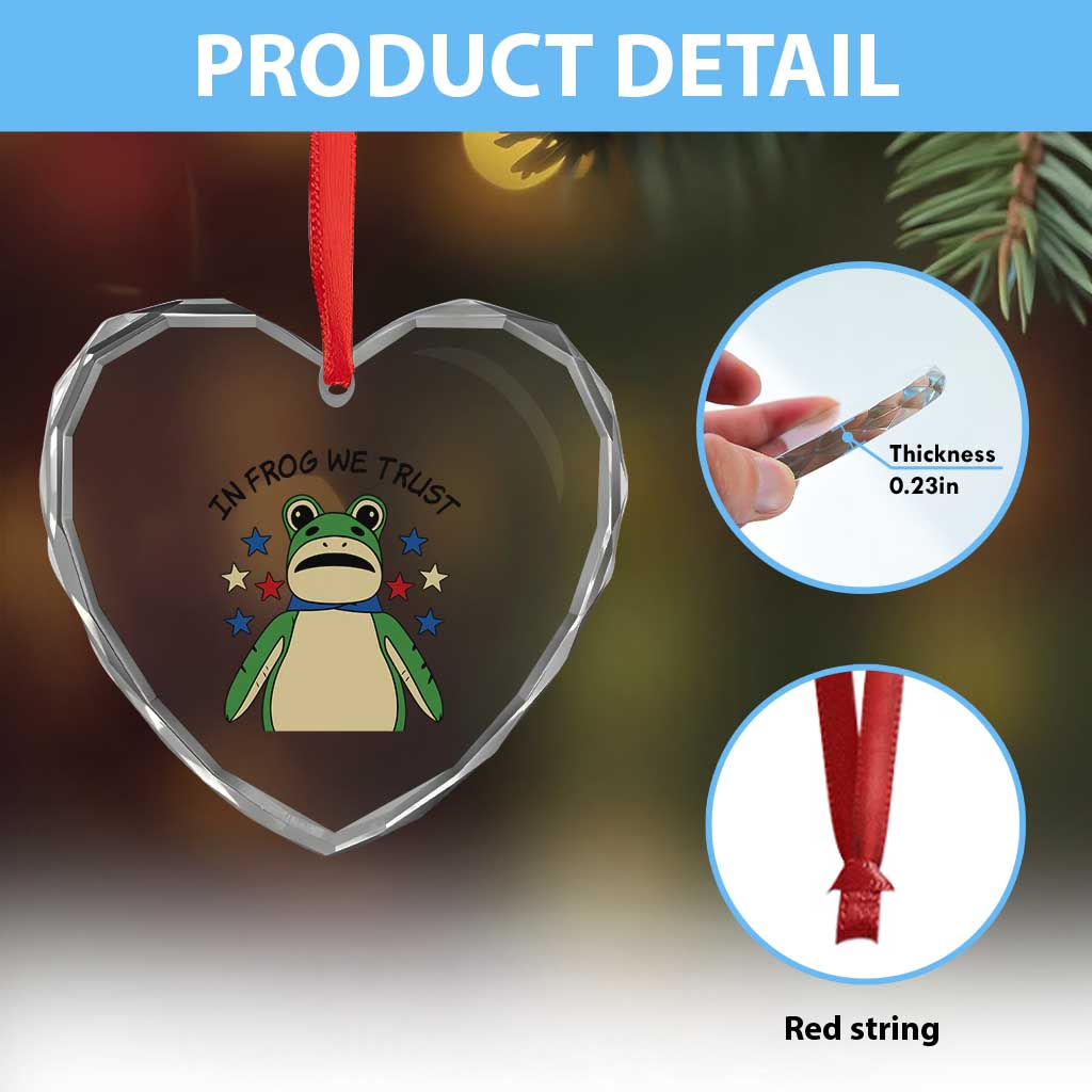 In Frog We Trust Heart Crystal Glass Ornament Patriotic Portland Frogs Protest American Flag - Wonder Print Shop