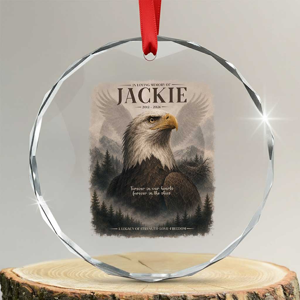 In Loving Memory of Jackie Eagle Memorial Portrait Crystal Glass Ornament 2012 2026 Legacy Of Strength Wilderness Tribute
