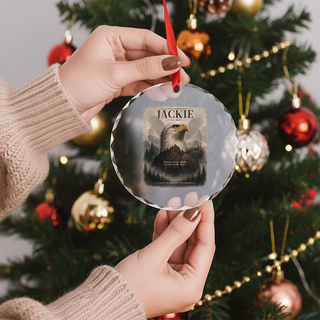 In Loving Memory of Jackie Eagle Memorial Portrait Crystal Glass Ornament 2012 2026 Legacy Of Strength Wilderness Tribute