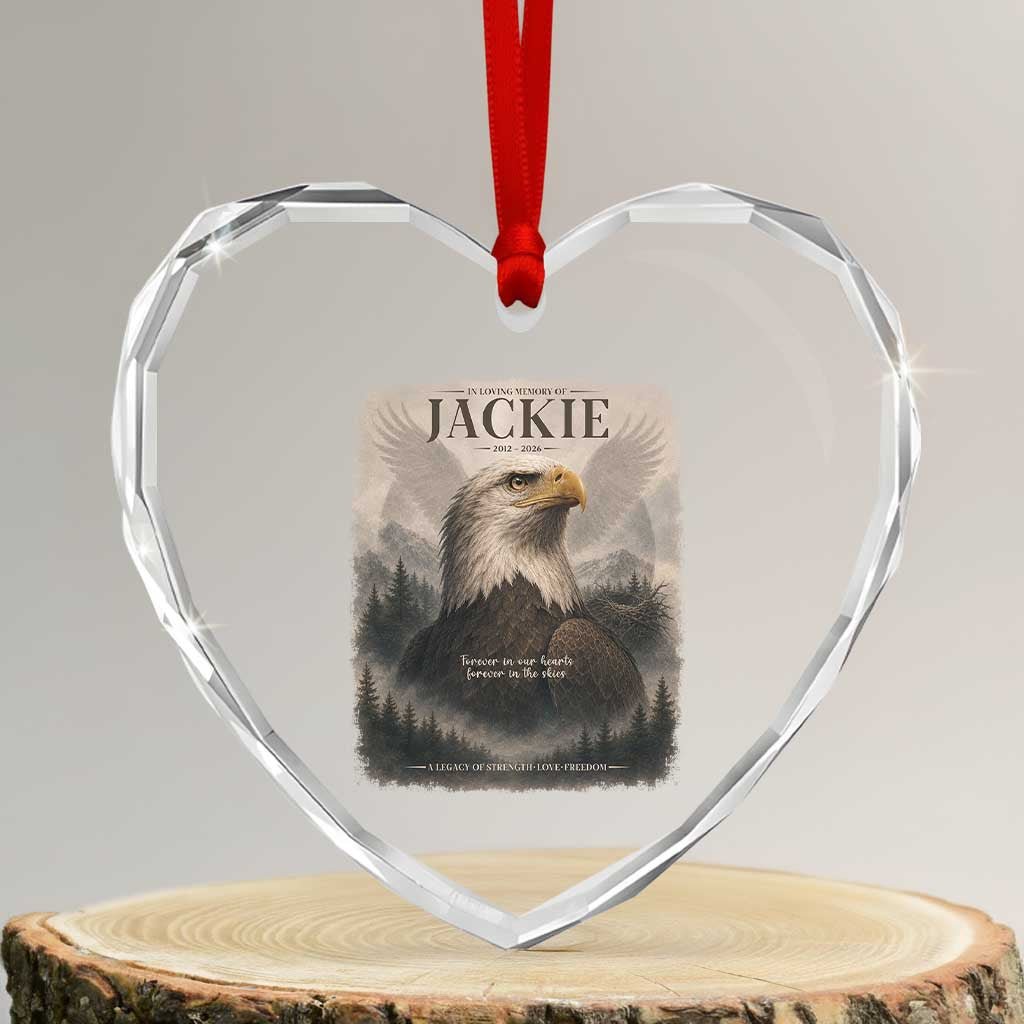 In Loving Memory of Jackie Eagle Memorial Portrait Heart Crystal Glass Ornament 2012 2026 Legacy Of Strength Wilderness Tribute