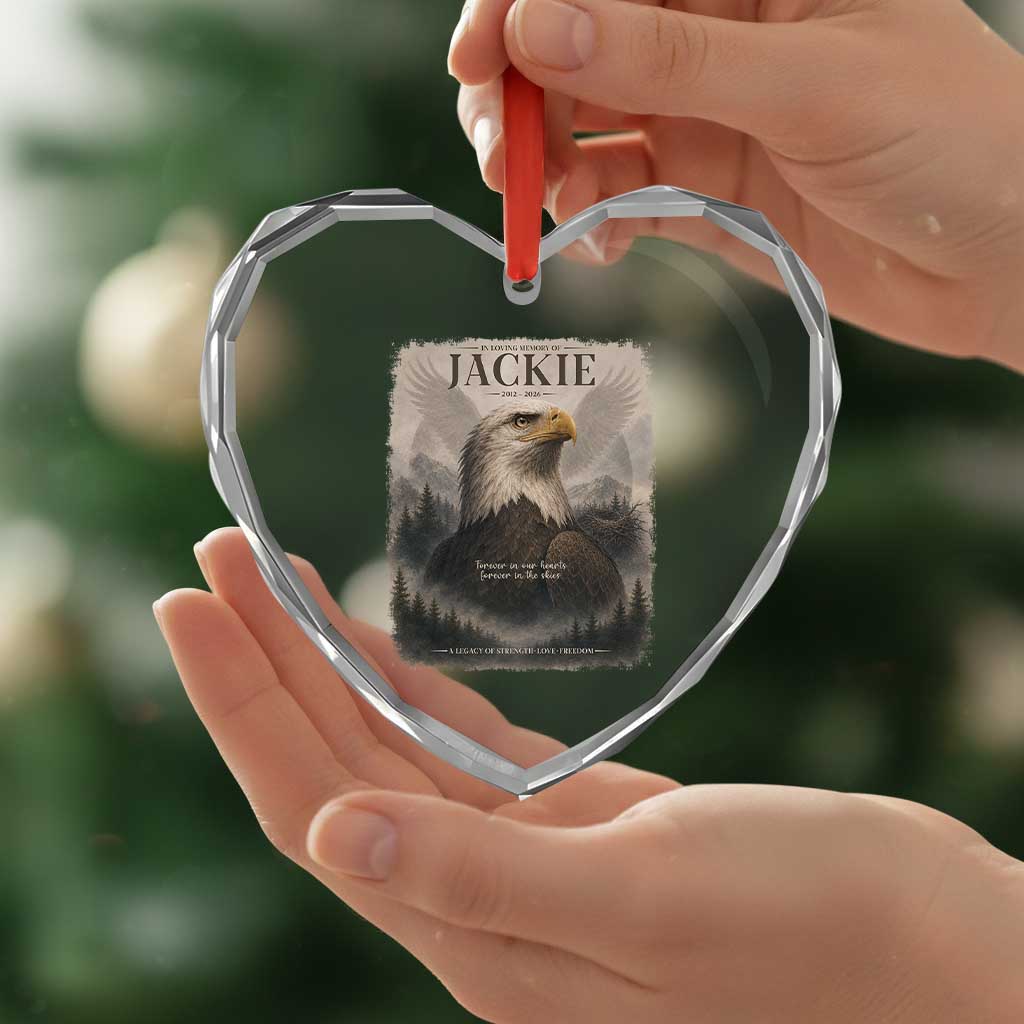 In Loving Memory of Jackie Eagle Memorial Portrait Heart Crystal Glass Ornament 2012 2026 Legacy Of Strength Wilderness Tribute