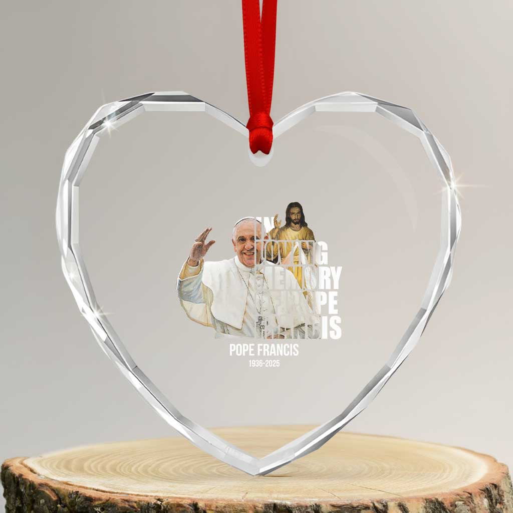 In Loving Memory of Pope Francis Heart Crystal Glass Ornament Viva il Papa 1936-2025 - Wonder Print Shop