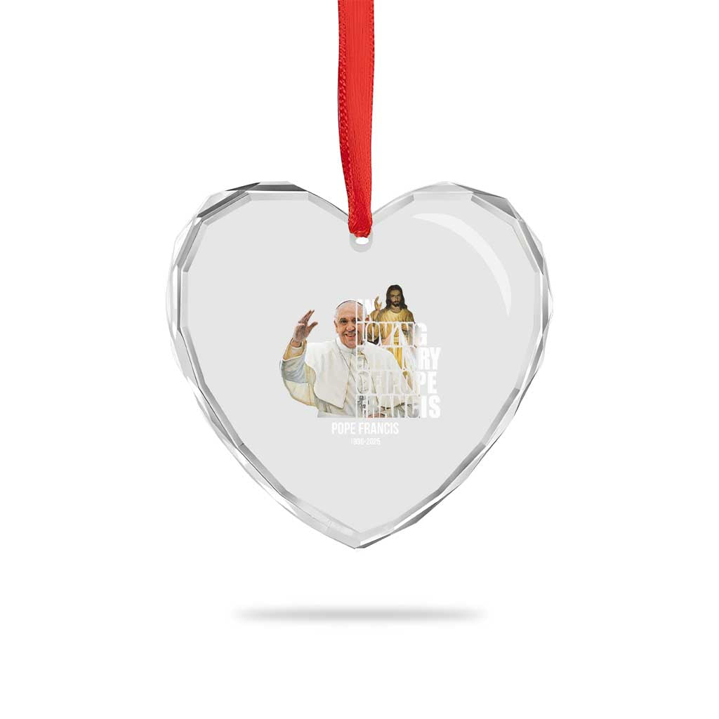 In Loving Memory of Pope Francis Heart Crystal Glass Ornament Viva il Papa 1936-2025 - Wonder Print Shop