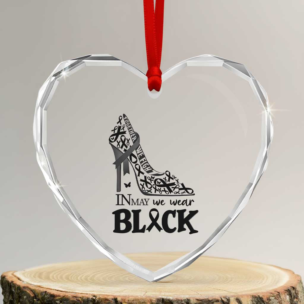 In May We Wear Black Heart Crystal Glass Ornament Skin Cancer Support Gift For Her