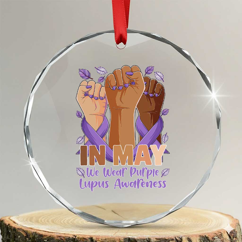 In May We Wear Purple Lupus Awareness Crystal Glass Ornament Purple Ribbon