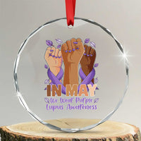In May We Wear Purple Lupus Awareness Crystal Glass Ornament Purple Ribbon