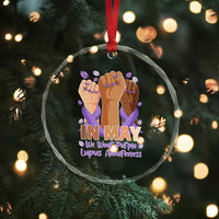 In May We Wear Purple Lupus Awareness Crystal Glass Ornament Purple Ribbon