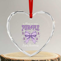 In May We Wear Purple Lupus Awareness Heart Crystal Glass Ornament Purple Ribbon Coquette Bow