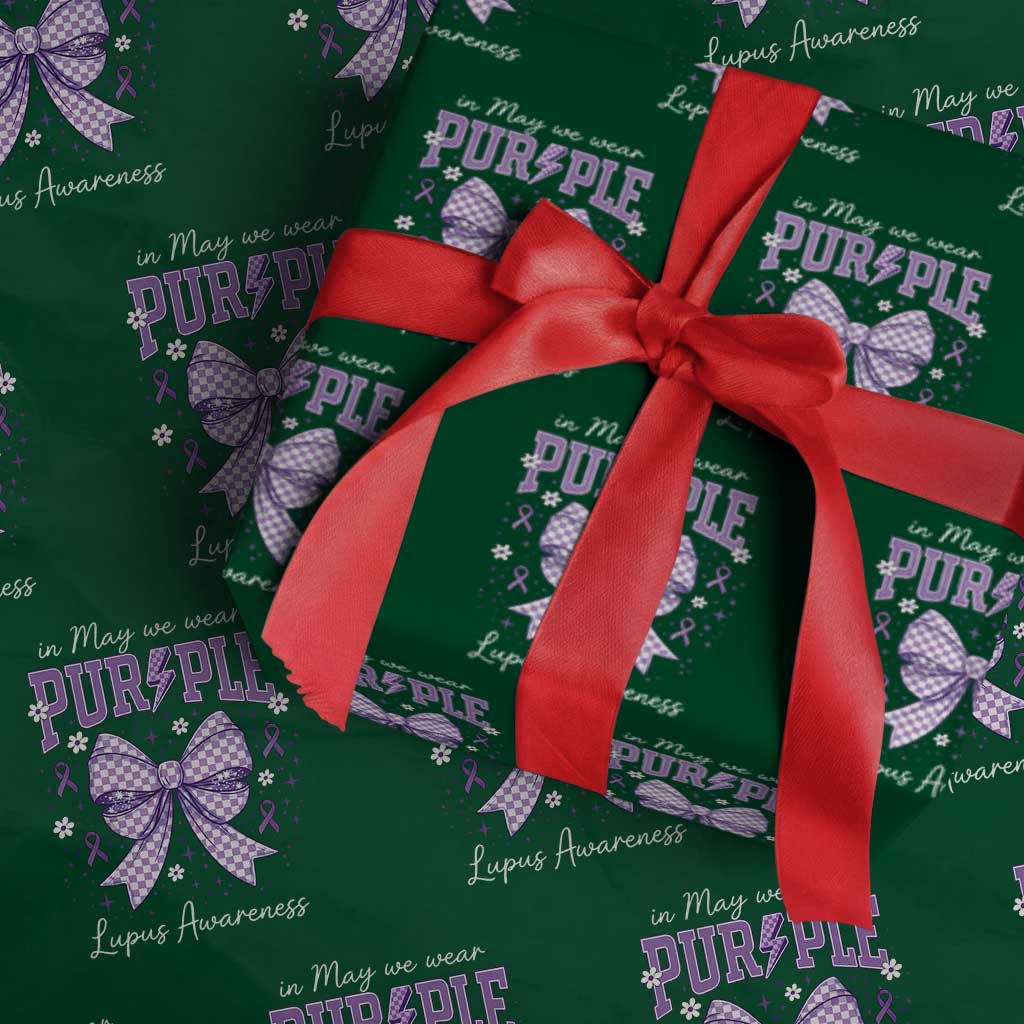 In May We Wear Purple Lupus Awareness Wrapping Paper Roll Purple Ribbon Coquette Bow