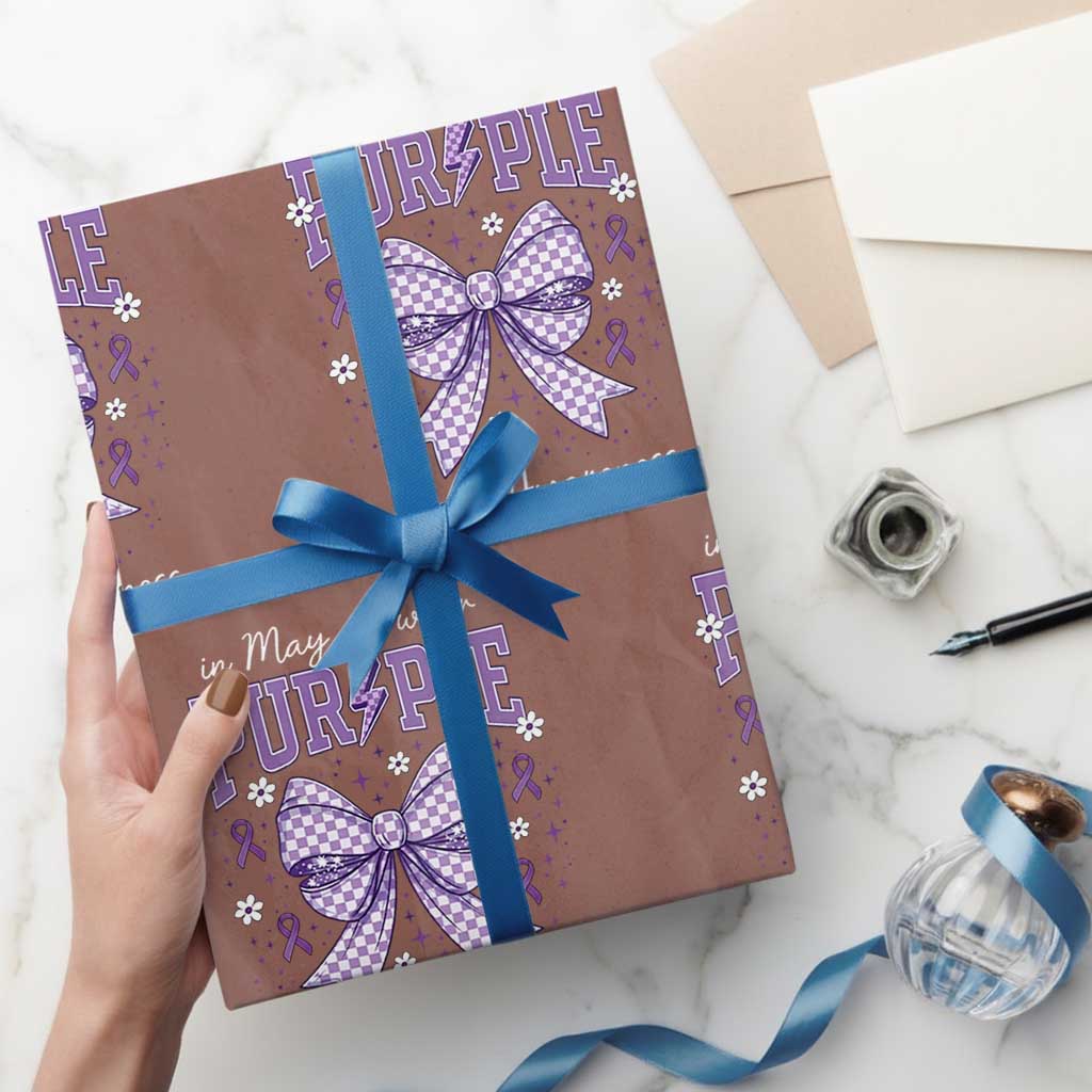 In May We Wear Purple Lupus Awareness Wrapping Paper Roll Purple Ribbon Coquette Bow