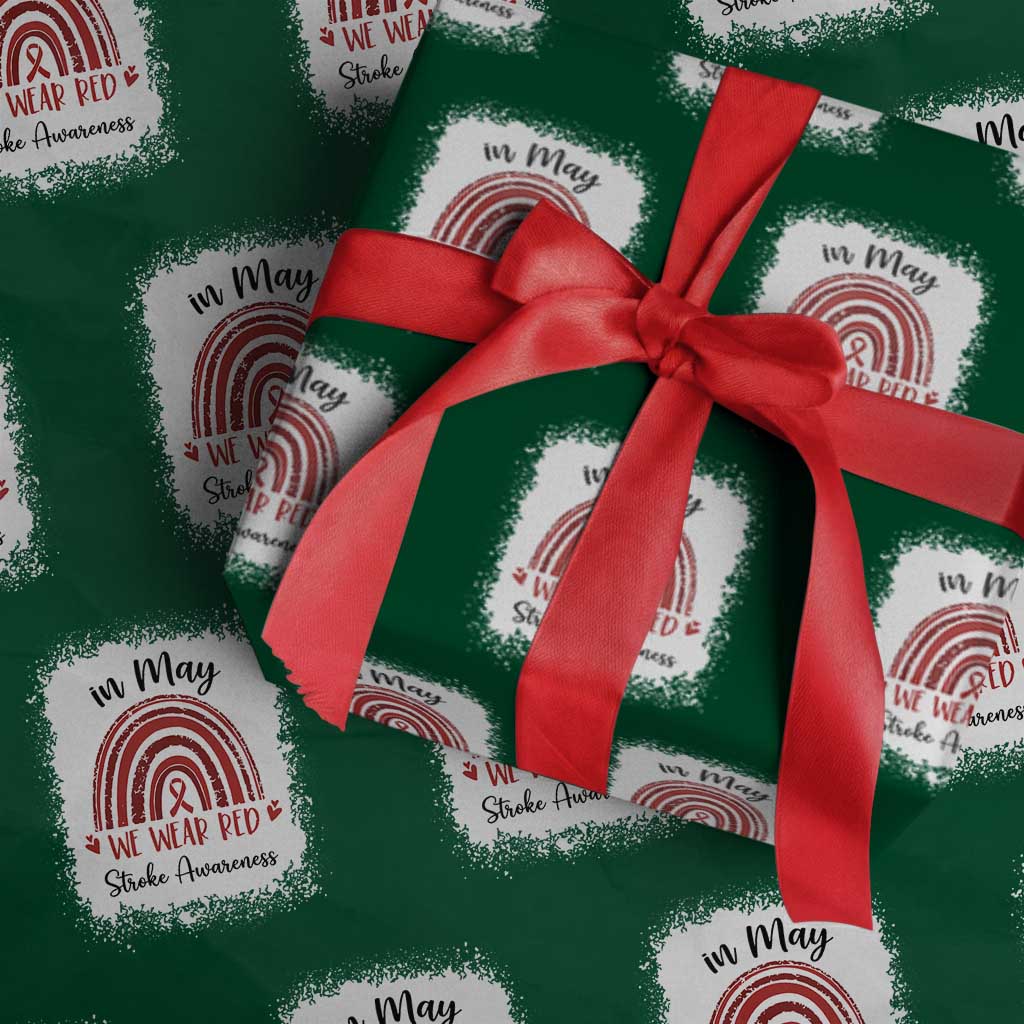 In May We Wear Red Stroke Awareness Wrapping Paper Roll Bleach Effect