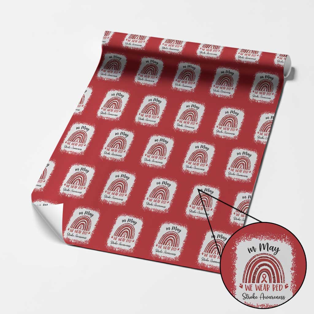 In May We Wear Red Stroke Awareness Wrapping Paper Roll Bleach Effect