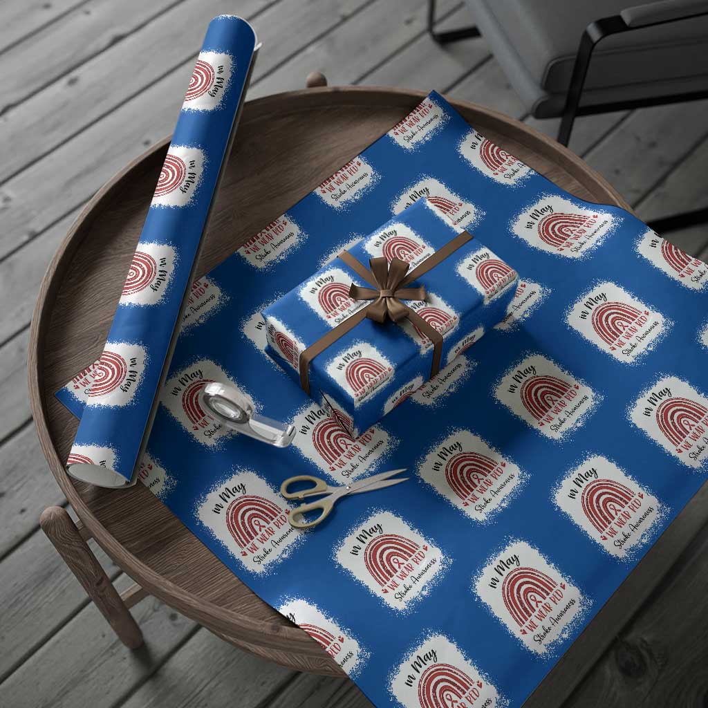 In May We Wear Red Stroke Awareness Wrapping Paper Roll Bleach Effect