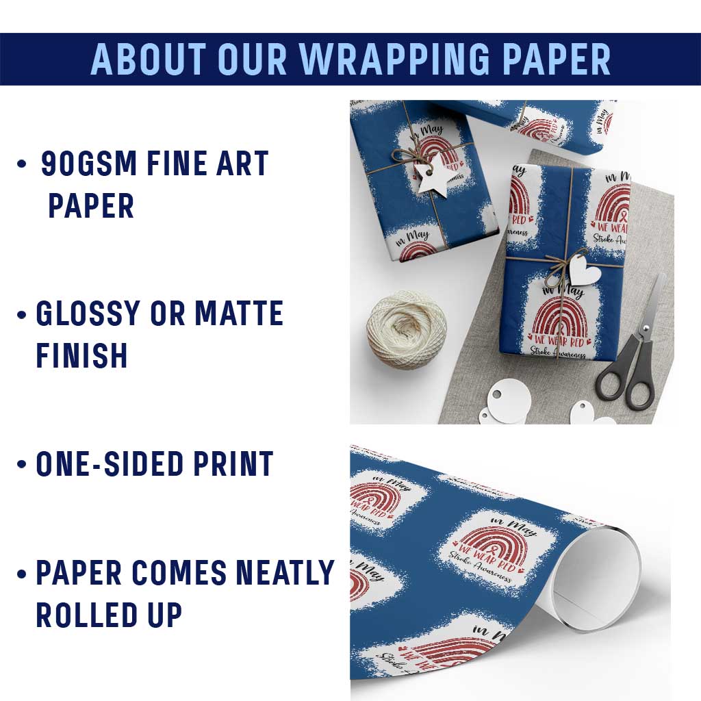 In May We Wear Red Stroke Awareness Wrapping Paper Roll Bleach Effect