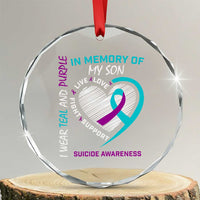 In Memory of My Son Suicide Awareness Crystal Glass Ornament Teal and Purple Ribbon Remembrance Gift