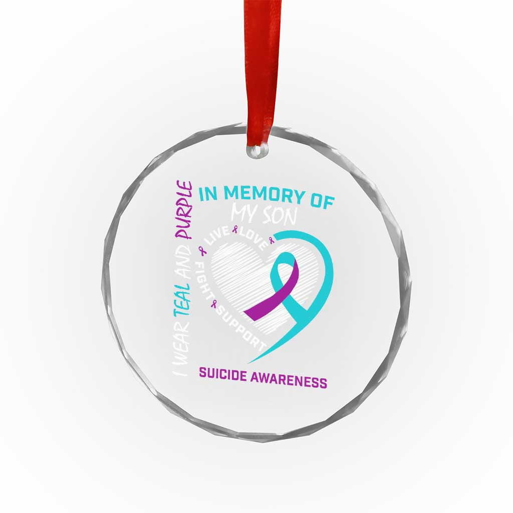 In Memory of My Son Suicide Awareness Crystal Glass Ornament Teal and Purple Ribbon Remembrance Gift
