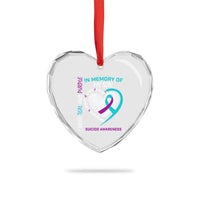 In Memory of My Son Suicide Awareness Heart Crystal Glass Ornament Teal and Purple Ribbon Remembrance Gift