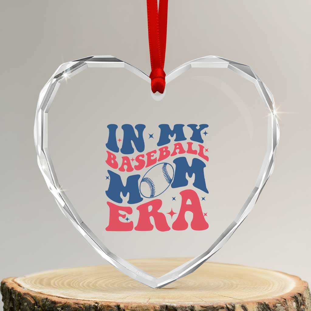 In My Baseball Mom Era Heart Crystal Glass Ornament Game Day Sports Mom