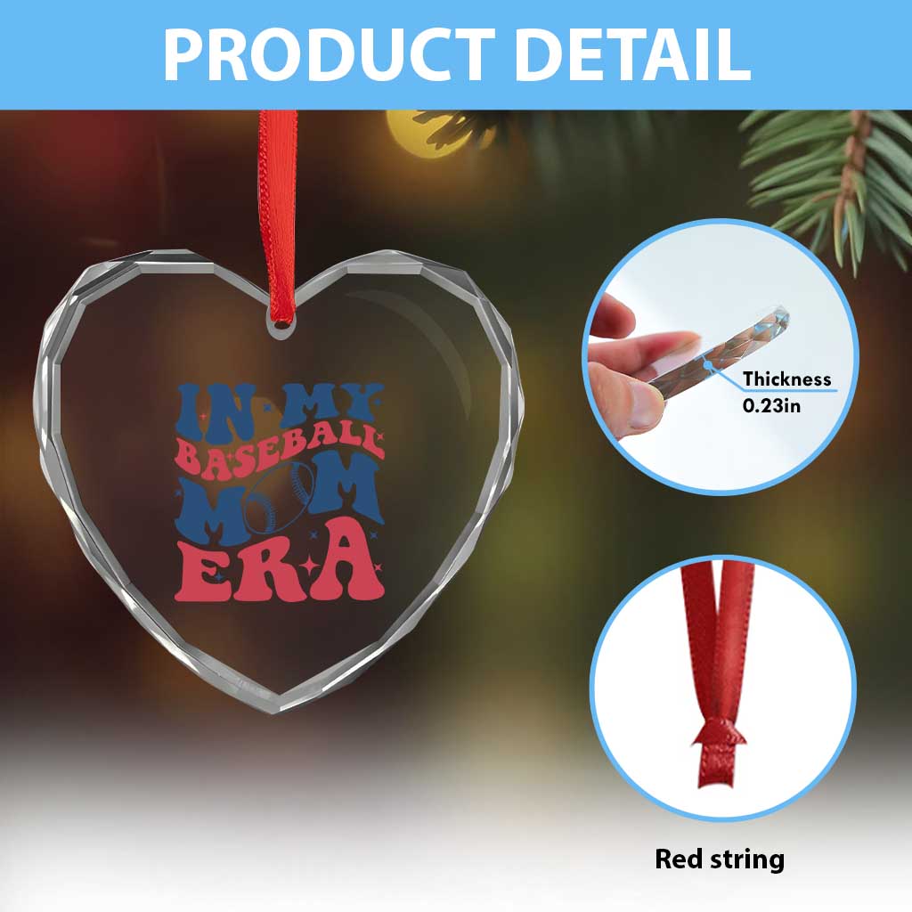In My Baseball Mom Era Heart Crystal Glass Ornament Game Day Sports Mom