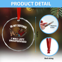 In My Defense I Was Left Unsupervised Funny Bigfoot Crystal Glass Ornament