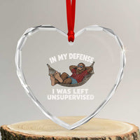 In My Defense I Was Left Unsupervised Funny Bigfoot Heart Crystal Glass Ornament