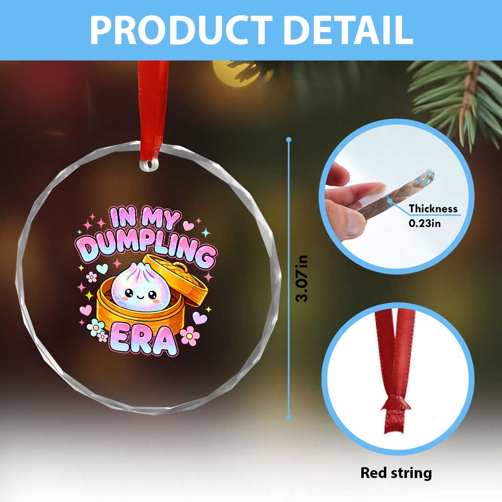 In My Dumpling Era Kawaii Pastel Graphic Crystal Glass Ornament Retro Groovy Glitter Bao Steamer Basket