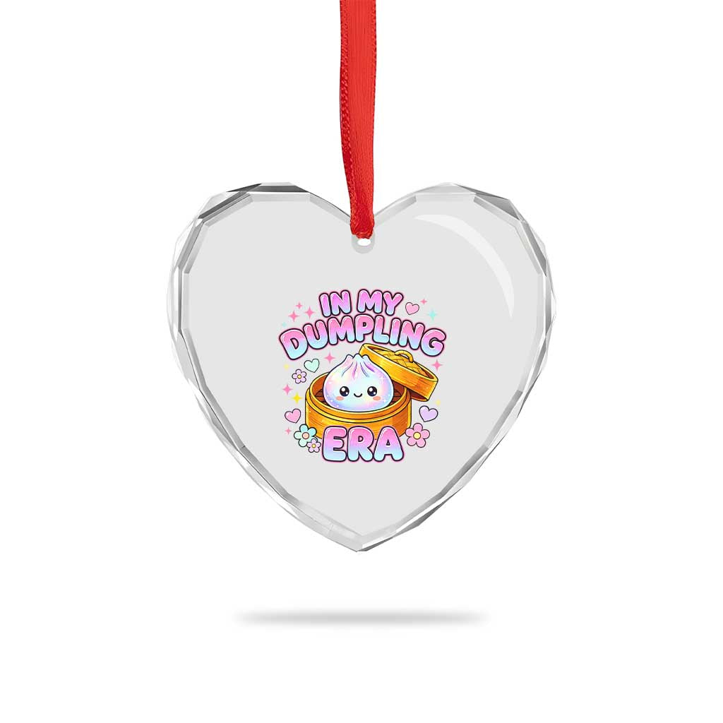 In My Dumpling Era Kawaii Pastel Graphic Heart Crystal Glass Ornament Retro Groovy Glitter Bao Steamer Basket
