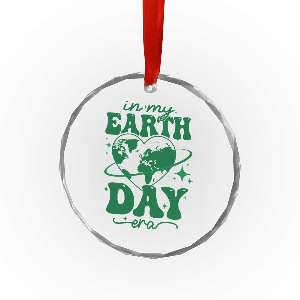 In My Earth Day Era Crystal Glass Ornament Cute Groovy Planet Heart - Wonder Print Shop