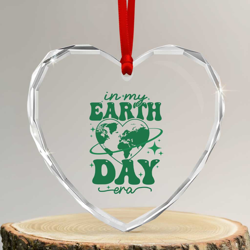 In My Earth Day Era Heart Crystal Glass Ornament Cute Groovy Planet Heart - Wonder Print Shop