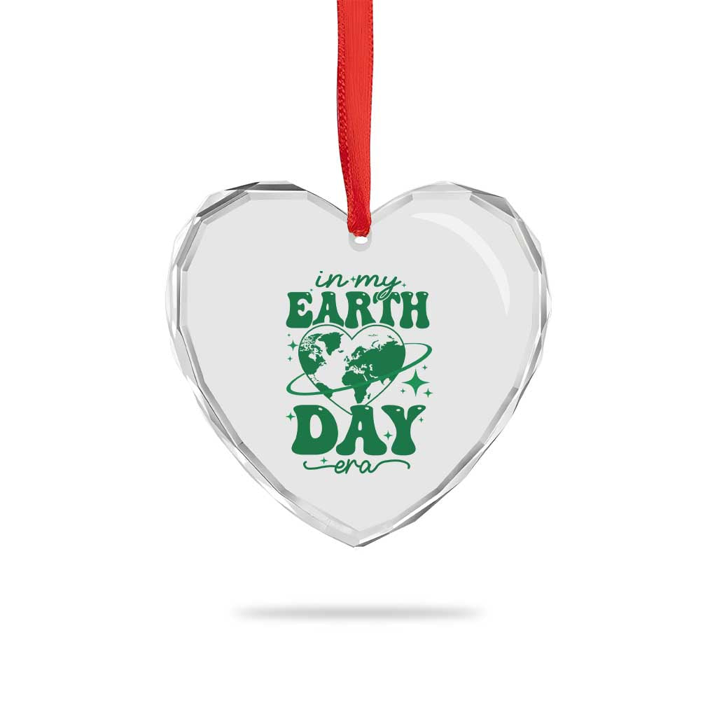 In My Earth Day Era Heart Crystal Glass Ornament Cute Groovy Planet Heart - Wonder Print Shop