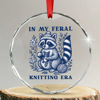 In My Feral Knitting Era Crystal Glass Ornament Raccoon Yarn Lover TS12