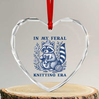 In My Feral Knitting Era Heart Crystal Glass Ornament Raccoon Yarn Lover - Wonder Print Shop