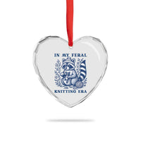 In My Feral Knitting Era Heart Crystal Glass Ornament Raccoon Yarn Lover - Wonder Print Shop