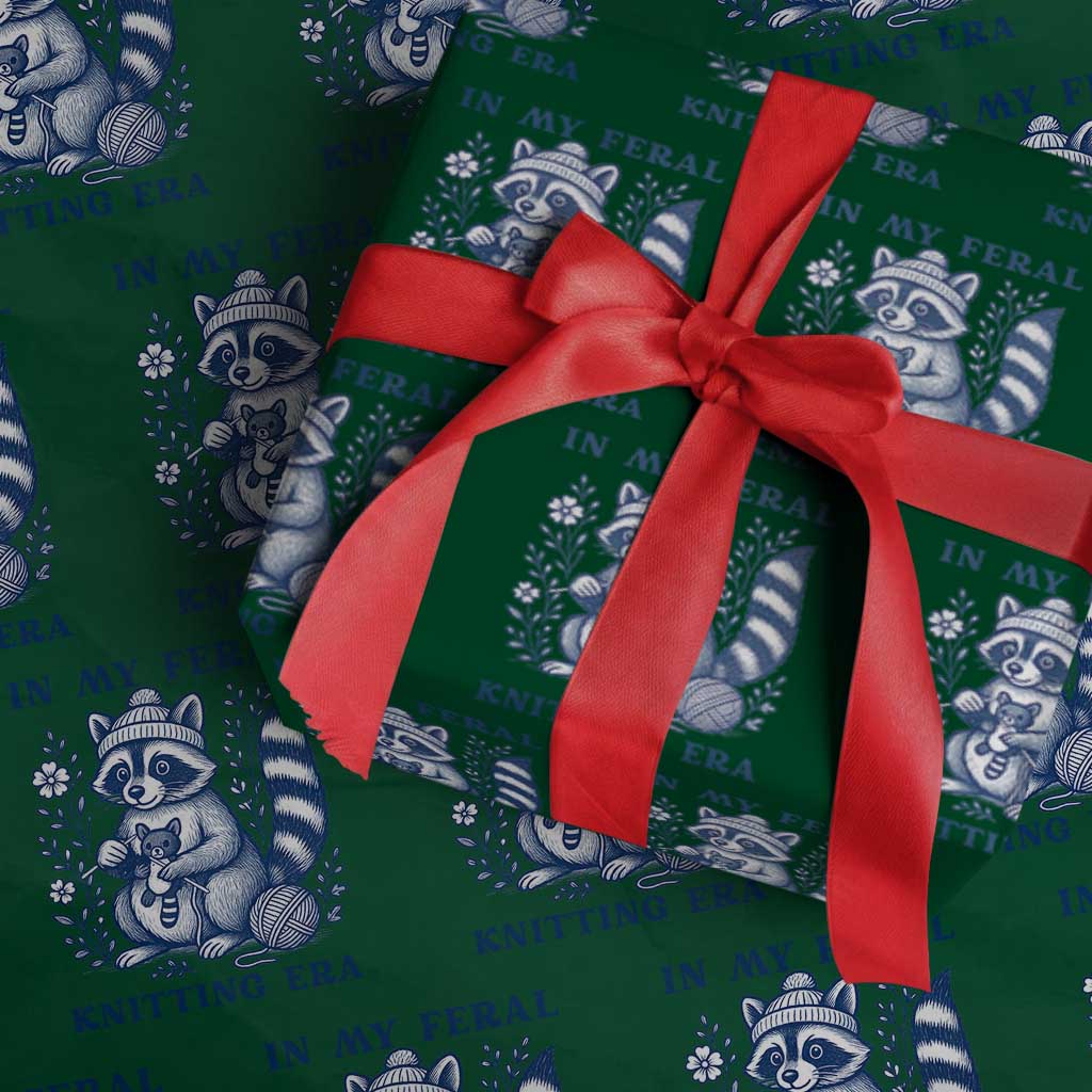 In My Feral Knitting Era Wrapping Paper Roll Raccoon Yarn Lover - Wonder Print Shop
