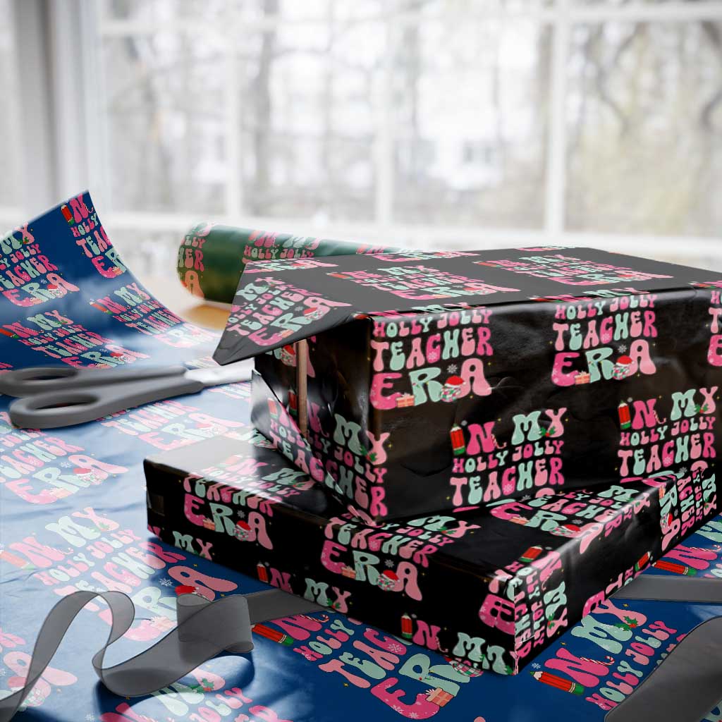In My Holly Jolly Teacher Era Xmas Groovy Christmas Wrapping Paper Roll